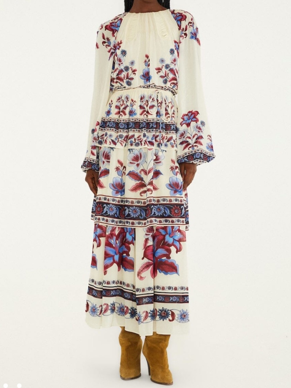 Farm Rio White Malu Winter Cut-Out Long Sleeve Maxi Dress